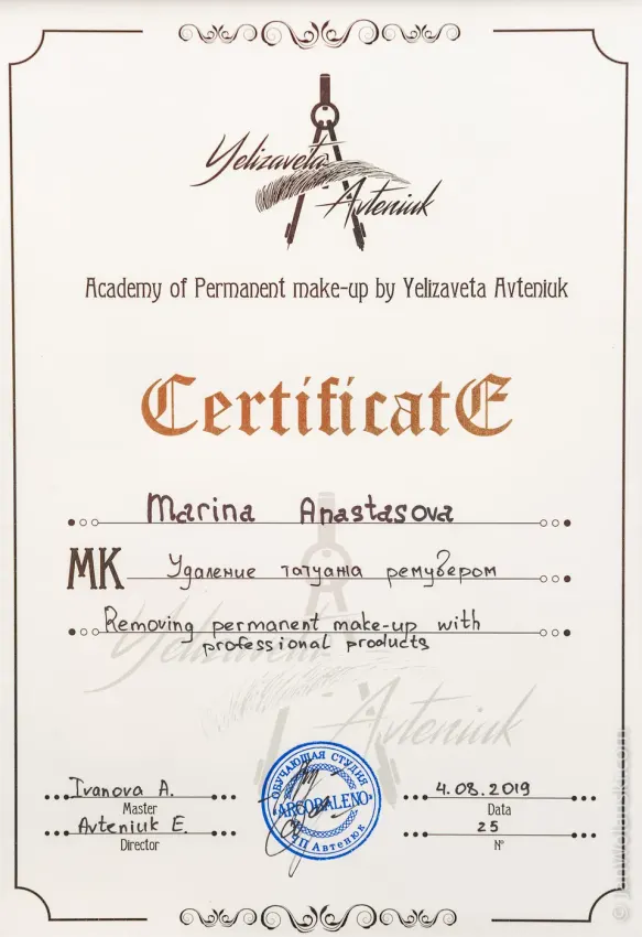 Certyfikat makijażu permanentnego PMU